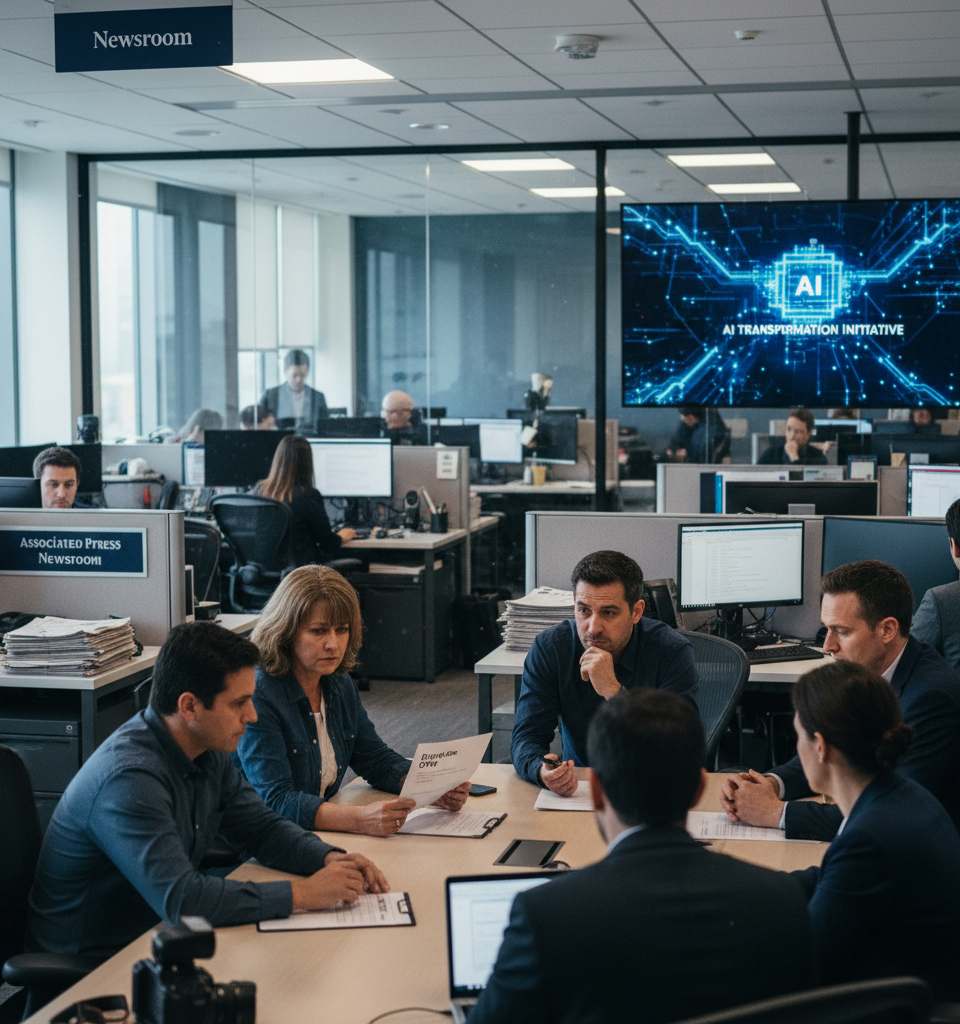 Associated Press starts offering buyouts to newspaper journalists amid wider AI transformation — AI-generated illustration