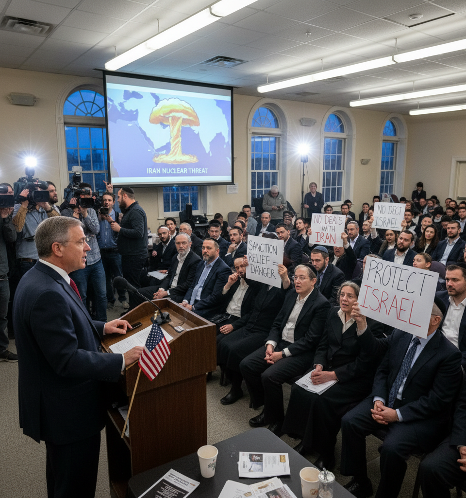 At a House Republican’s New York Event, Flashes of an Iran Backlash — AI-generated illustration