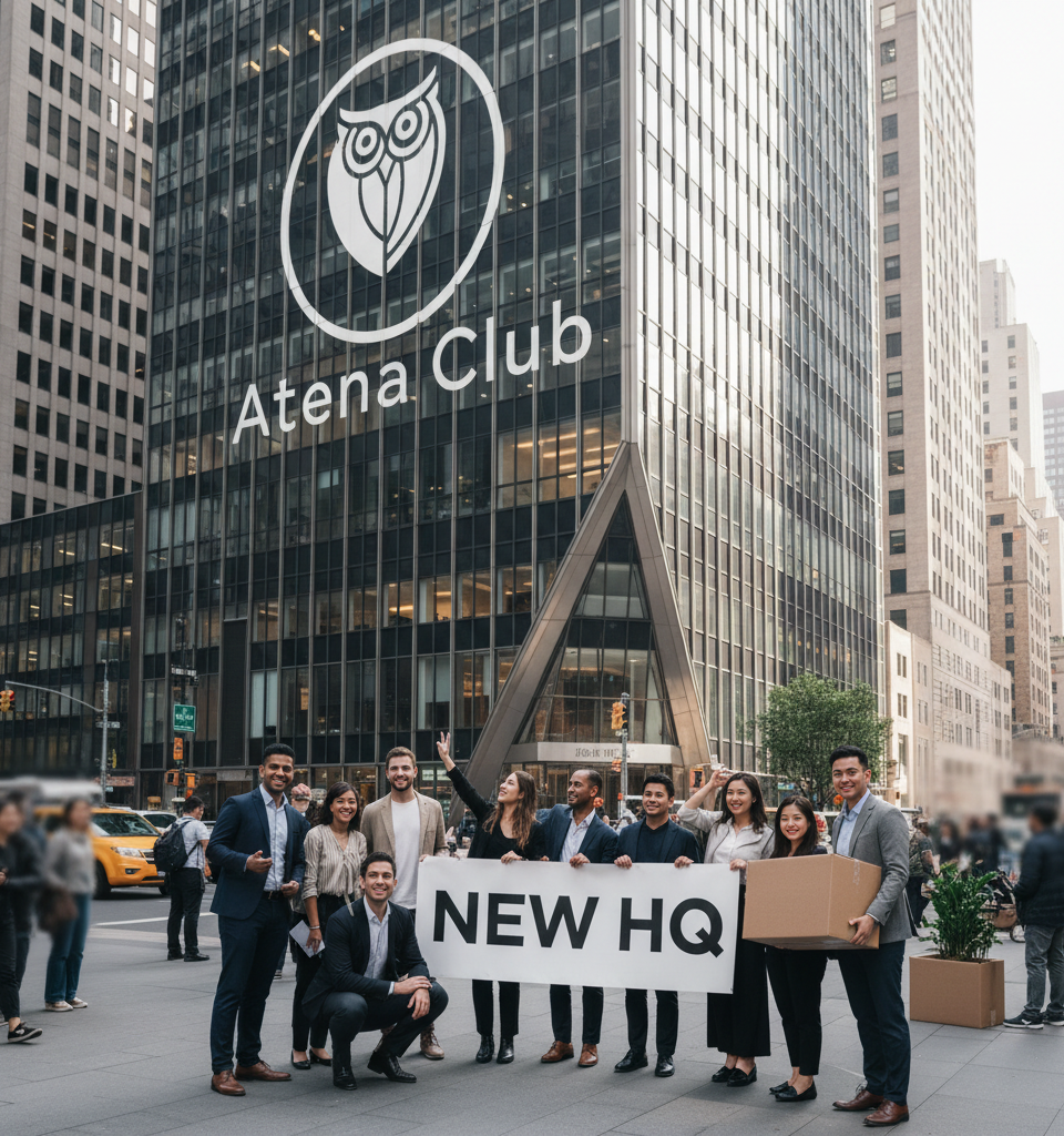 Athena Club Doubles HQ Footprint, Relocates to 140 Broadway Amidst Growth Spurt — AI-generated illustration