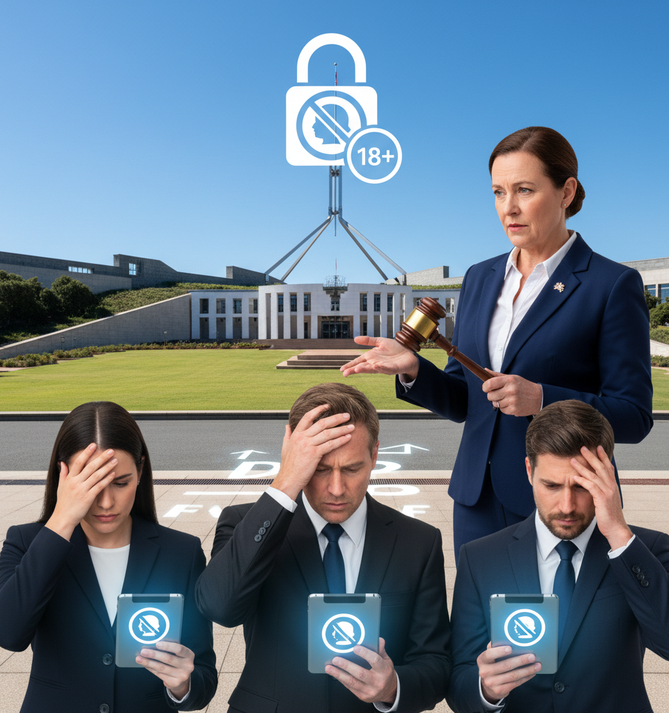 Australia to levy heavier fines on Big Tech over underage social media access — AI-generated illustration