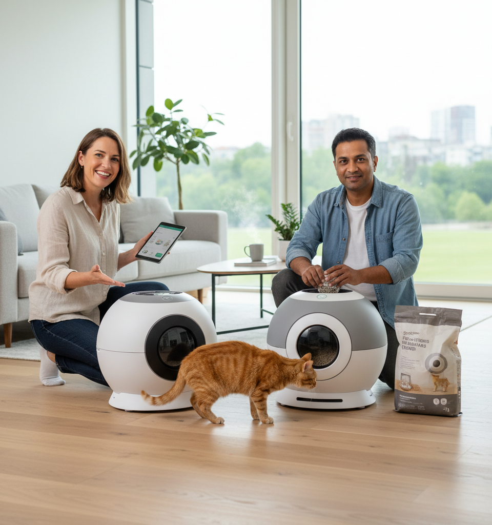Automated Litter Boxes Transform Pet Care: Petkit and Litter-Robot Lead the Revolution — AI-generated illustration