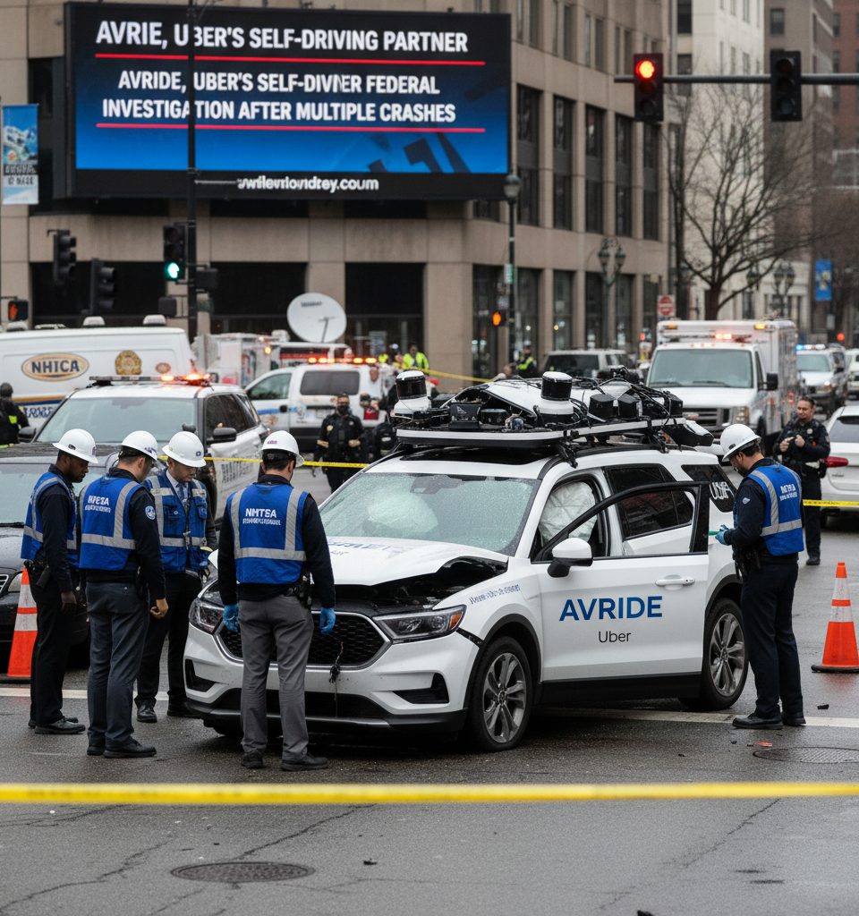 Avride, Uber's Self-Driving Partner, Under Federal Investigation After Multiple Crashes — AI-generated illustration