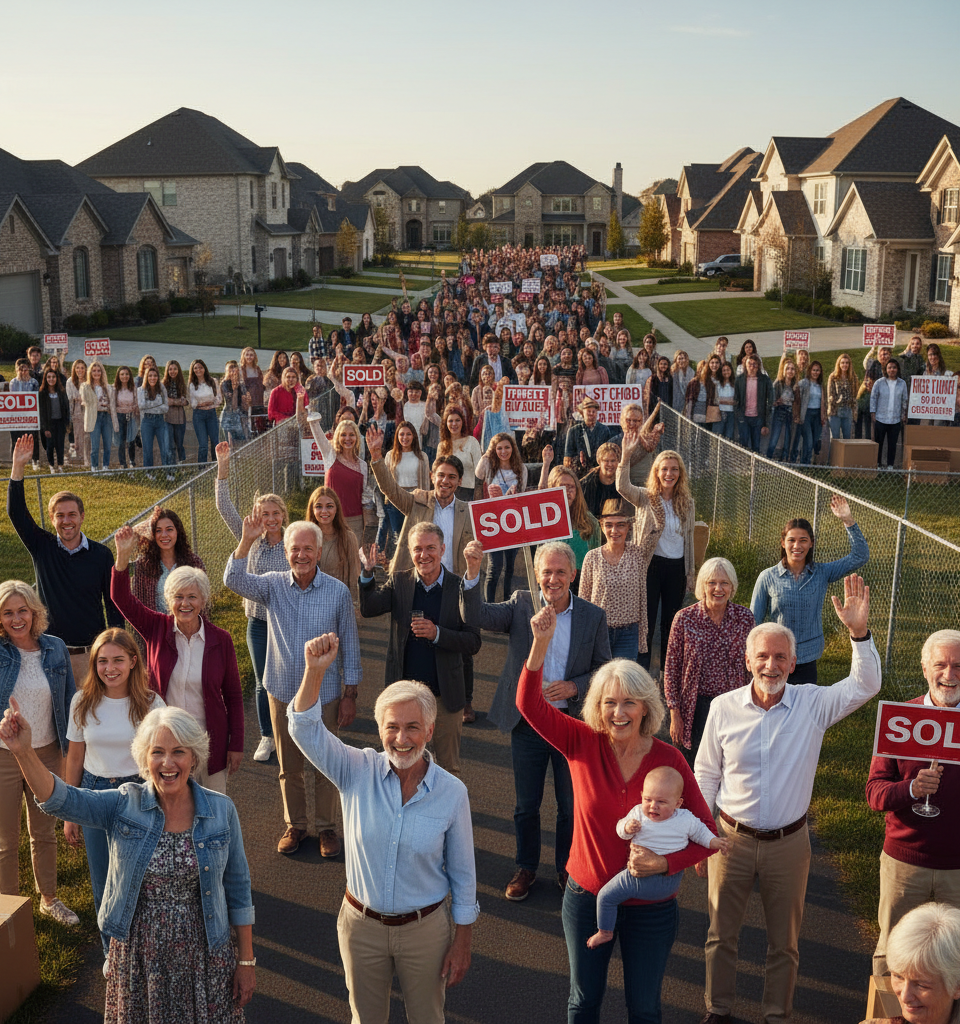 Baby boomers dominate housing, first-time buyers hit record low — AI-generated illustration