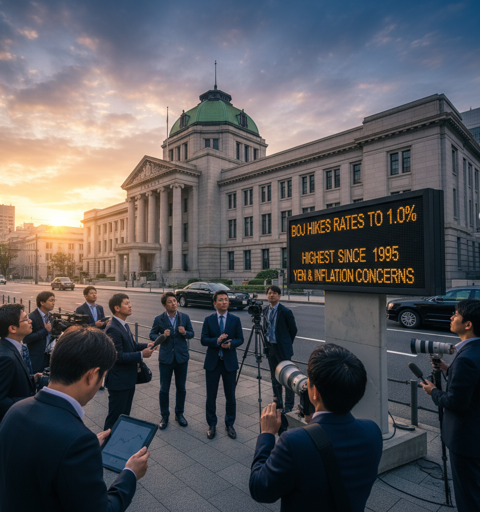 Bank of Japan Hikes Rates to 1%, Highest Since 1995, Amid Yen and Inflation Concerns — AI-generated illustration