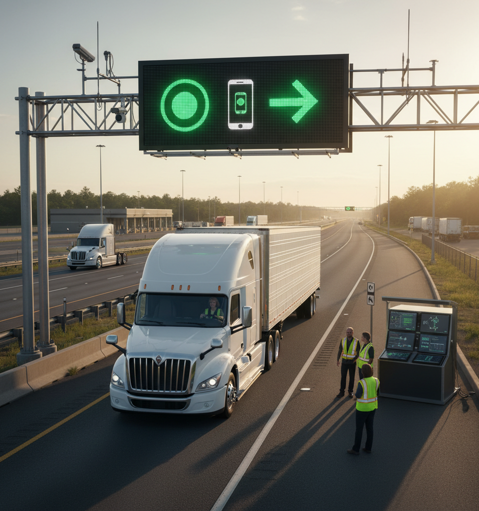 Beyond the App: Why Fleets Need More Than Just Mobile Bypass for Weigh Station Efficiency — AI-generated illustration