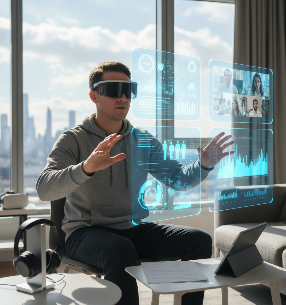 Beyond the Laptop: Can XR, Tablets, and Headsets Redefine Remote Work Productivity? — AI-generated illustration