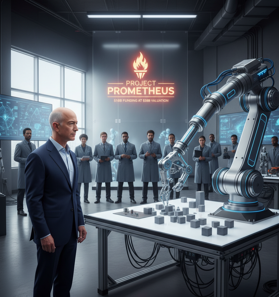 Bezos' Physical AI Lab 'Project Prometheus' Nears $10B Funding at $38B Valuation — AI-generated illustration