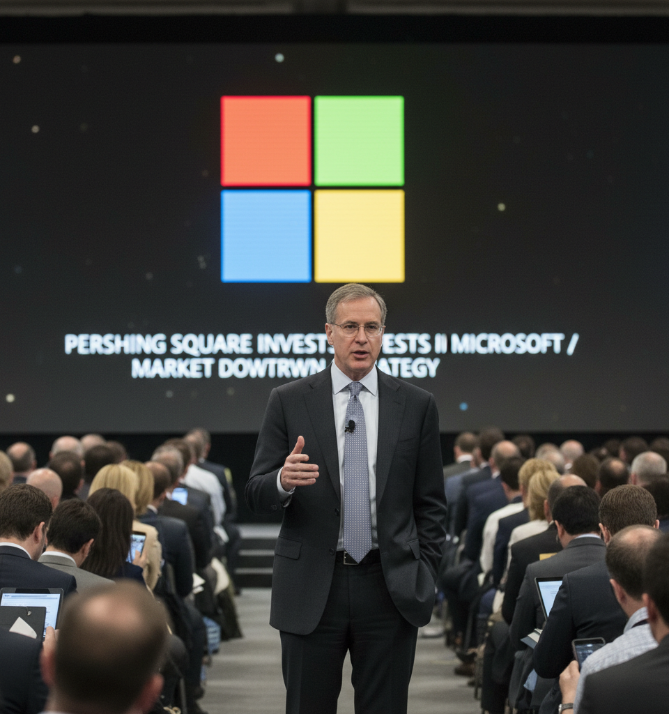 Bill Ackman's Pershing Square Takes Major Stake in Microsoft Amidst Market Downturn — AI-generated illustration