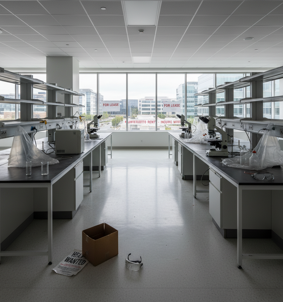 Biotech's Rebound Bypasses Labs: Surging Vacancies and Plummeting Rents Plague Life Sciences Real Estate — AI-generated illustration