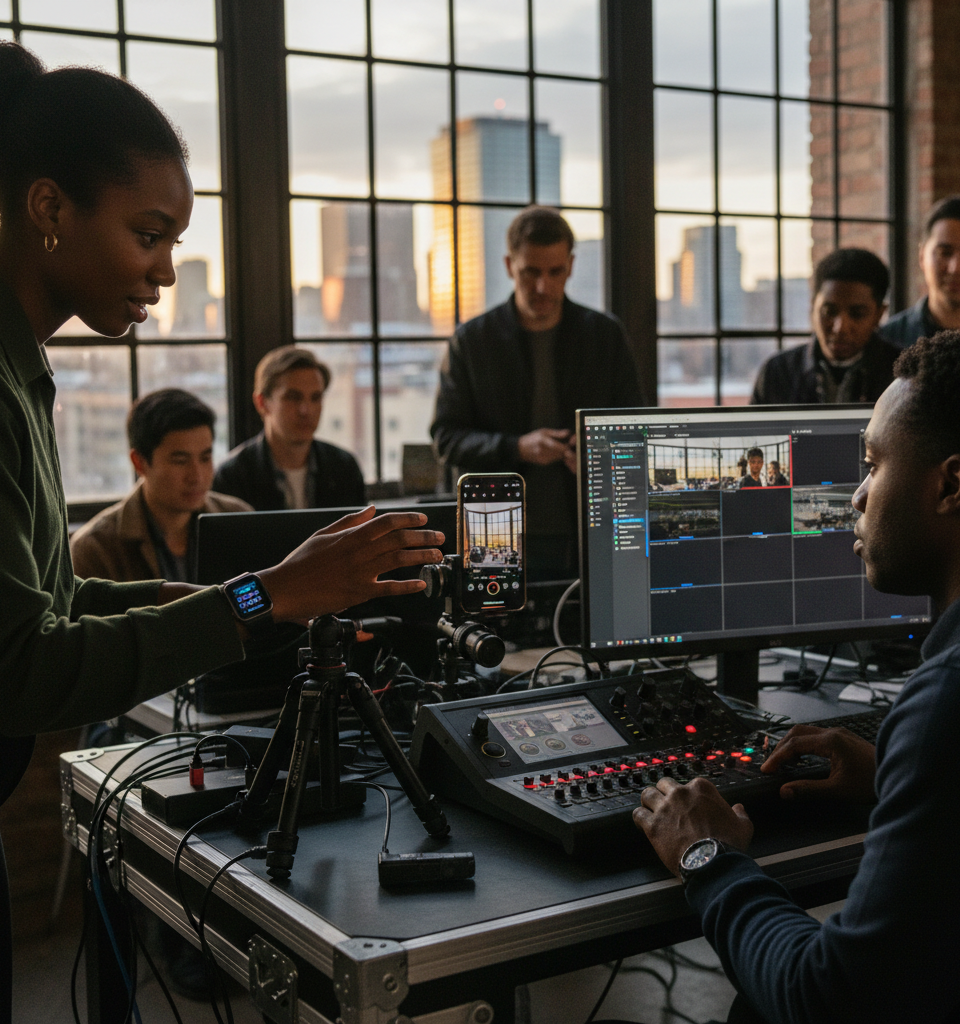Blackmagic Camera Elevates Mobile Filmmaking with Apple Watch Control & ATEM Integration — AI-generated illustration