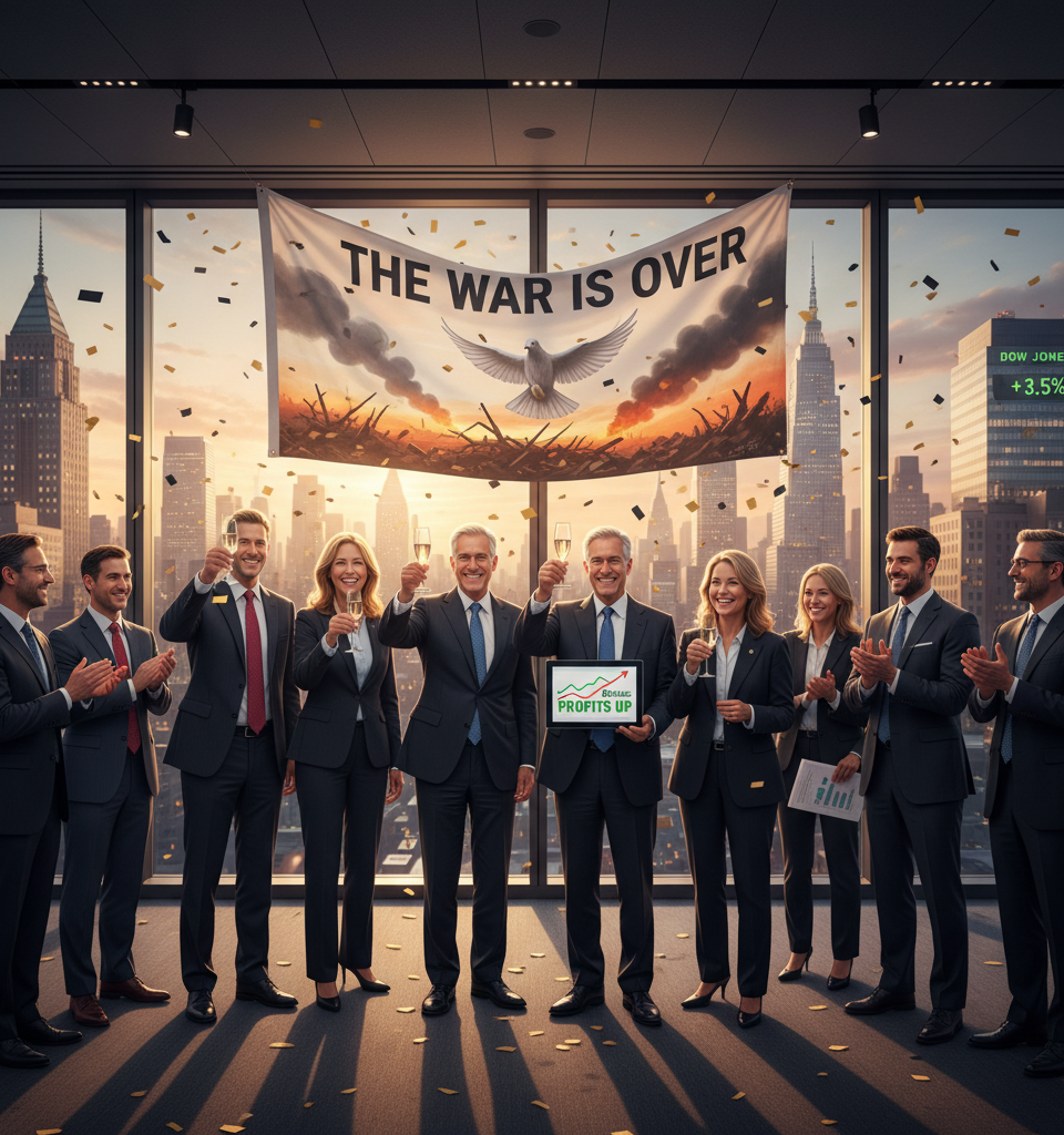 BlackRock raises view on U.S. stocks on belief that war is over, profits are up — AI-generated illustration