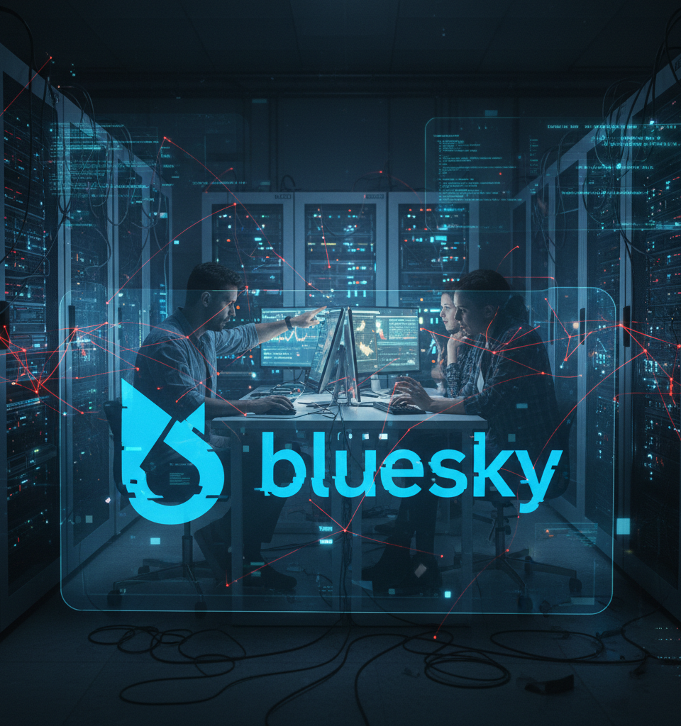 Bluesky Grapples with Widespread Outages Amid Suspected DDoS Attack — AI-generated illustration