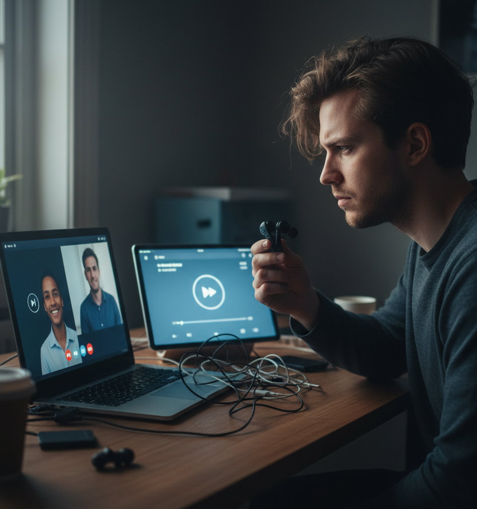 Bluetooth Multipoint Connectivity: The Unreliable Promise of Dual-Device Audio — AI-generated illustration