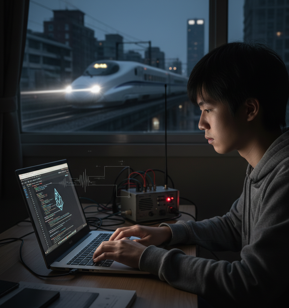 Breach of Silence: Student's Laptop and Radio Ground Taiwan's High-Speed Rail Amidst 19-Year-Old Crypto Key Vulnerability — AI-generated illustration