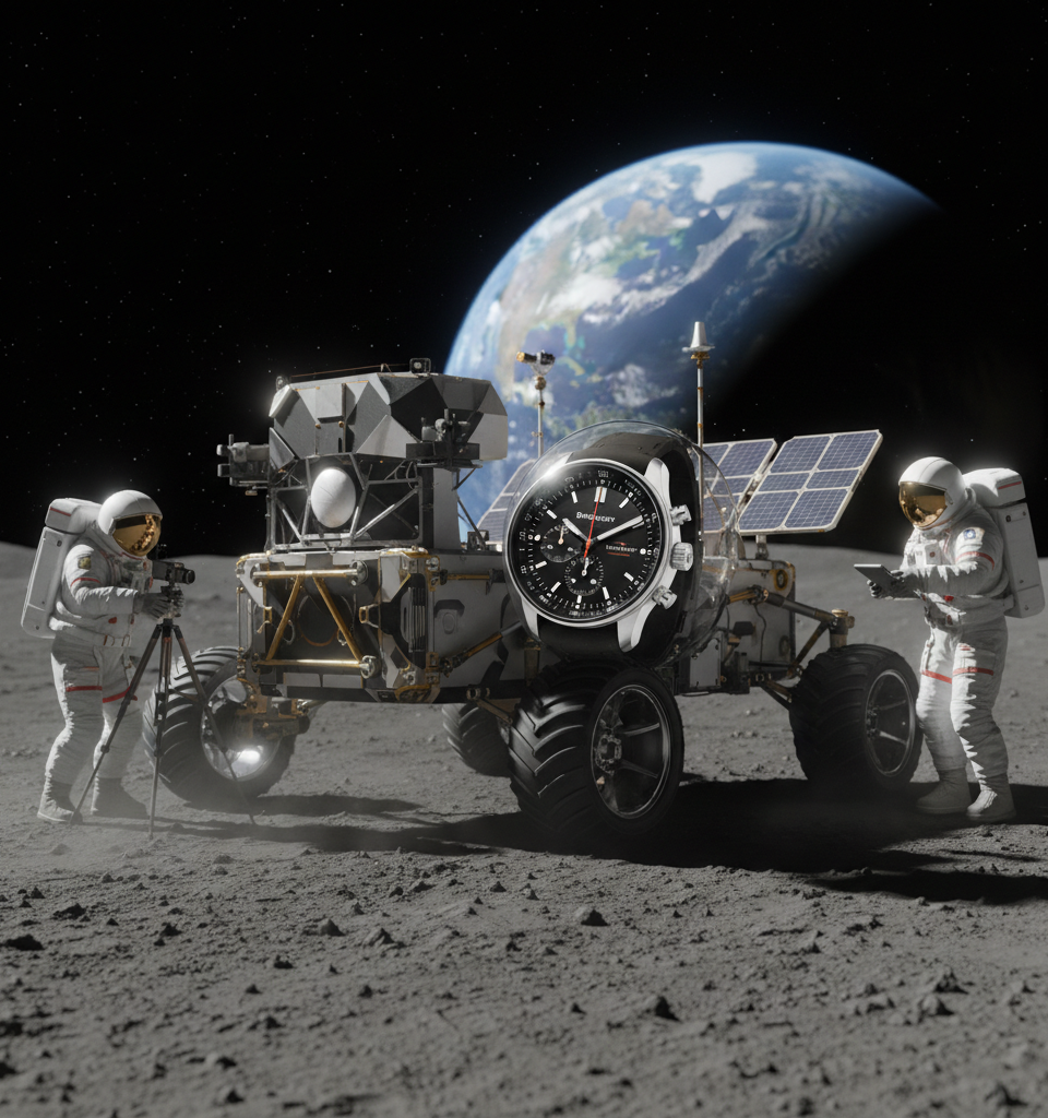 Bremont's Lunar Leap: Supernova Chronograph Bound for Moon Aboard Astrolab Rover — AI-generated illustration