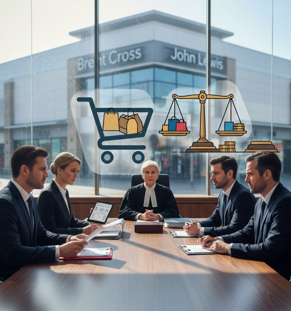 Brent Cross Landlords Take John Lewis to Court Over Click-and-Collect Revenue: A Retail Landmark Case — AI-generated illustration