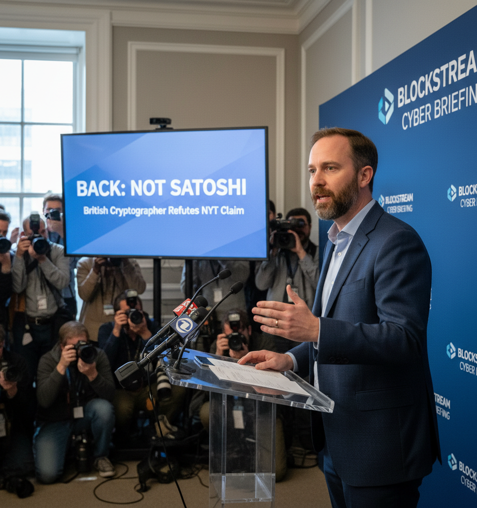 British cryptographer Adam Back denies NYT report that he is Bitcoin creator Satoshi Nakamoto — AI-generated illustration