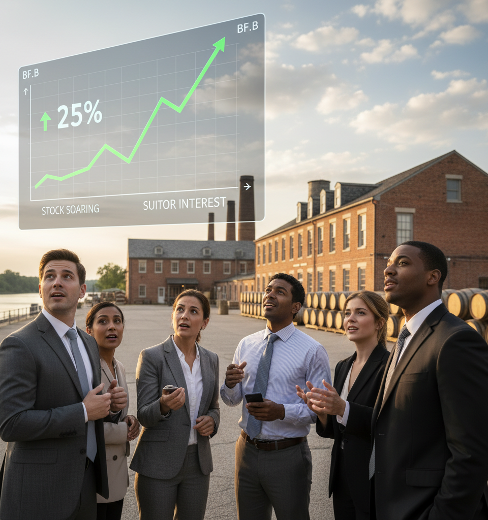 Brown-Forman’s stock is soaring. Has it finally gotten cheap enough to attract a suitor? — AI-generated illustration