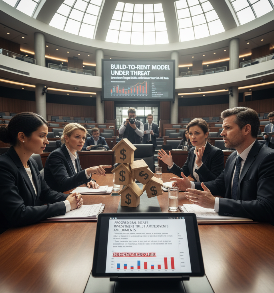 Build-to-Rent Model Under Threat: Lawmakers Target REITs with Seven-Year Sell-Off Rule — AI-generated illustration