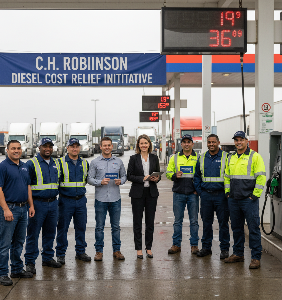 C.H. Robinson Offers Diesel Cost Relief to Carriers Amidst Soaring Fuel Prices — AI-generated illustration