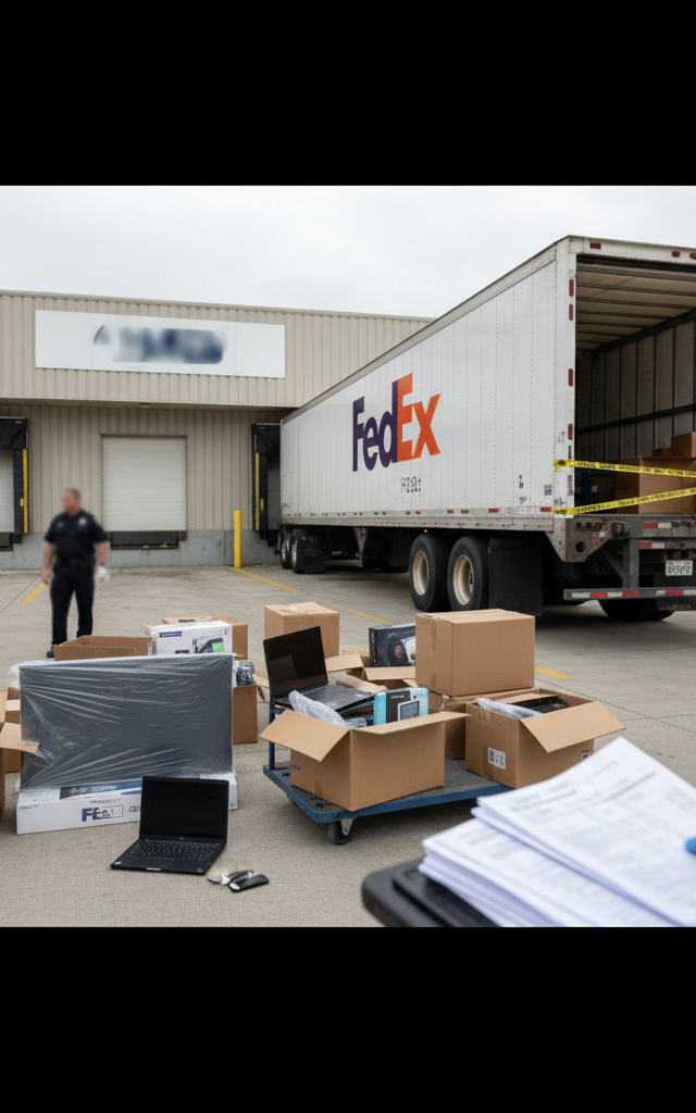 California Man Charged After $680K Electronics Theft by Fake FedEx Drivers in Delaware — AI-generated illustration