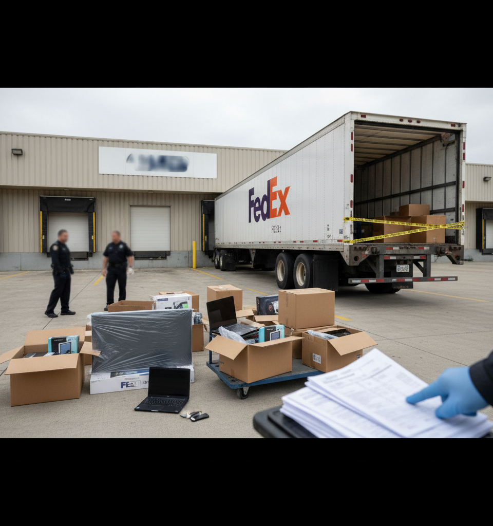 California Man Charged After $680K Electronics Theft by Fake FedEx Drivers in Delaware — AI-generated illustration