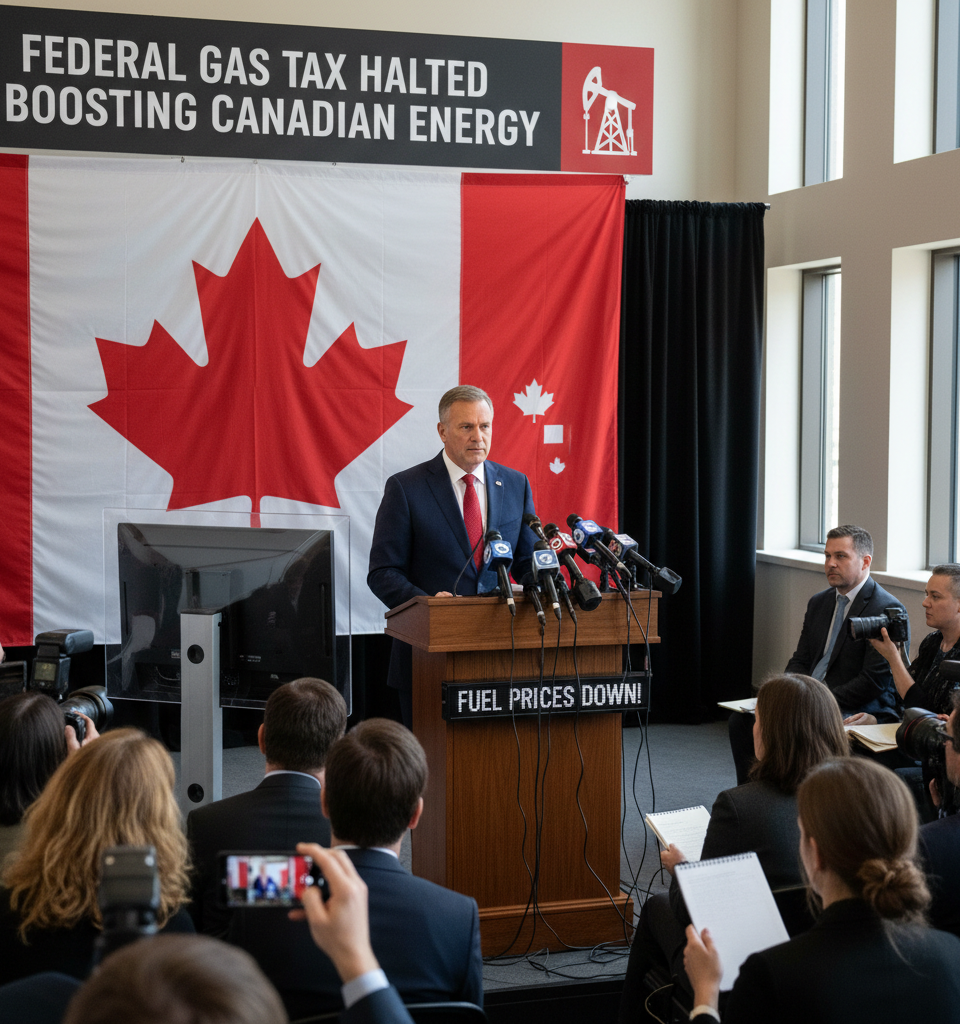 Canada's Prime Minister Carney Halts Federal Gas Tax Amidst Soaring Fuel Prices, Boosts Domestic Production — AI-generated illustration
