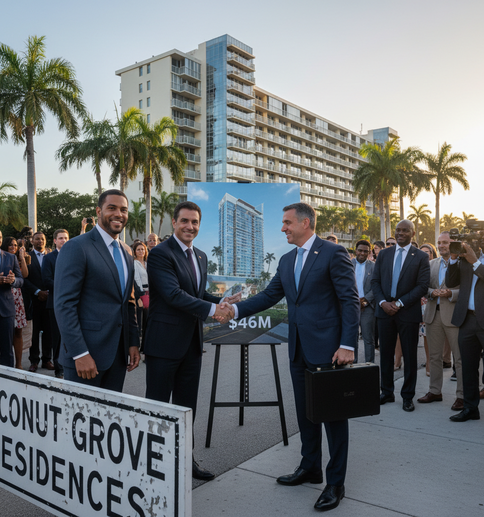 Canero Flips Coconut Grove Condo Building to El-Ad for $46M, Signaling Redevelopment Intent — AI-generated illustration