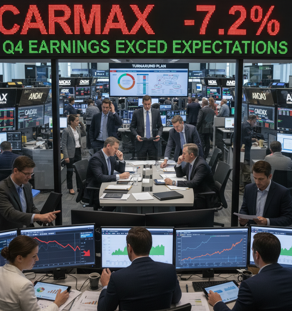 CarMax Shares Dip Despite Earnings Beat Amid Turnaround Plan Scrutiny — AI-generated illustration