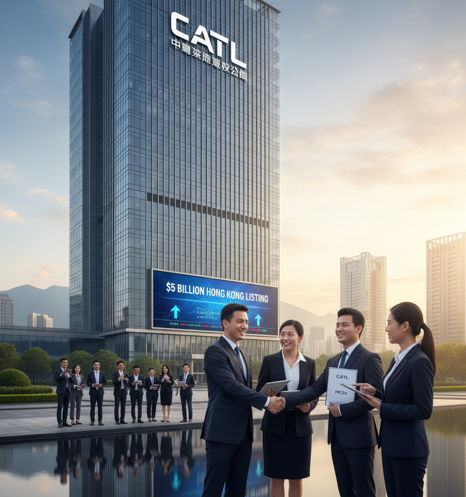 CATL Targets $5 Billion Hong Kong Listing Amid Soaring Valuation — AI-generated illustration