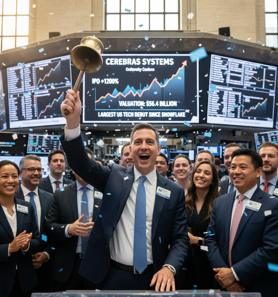Cerebras Systems IPO Soars to $56.4 Billion Valuation, Marking Largest US Tech Debut Since Snowflake — AI-generated illustration