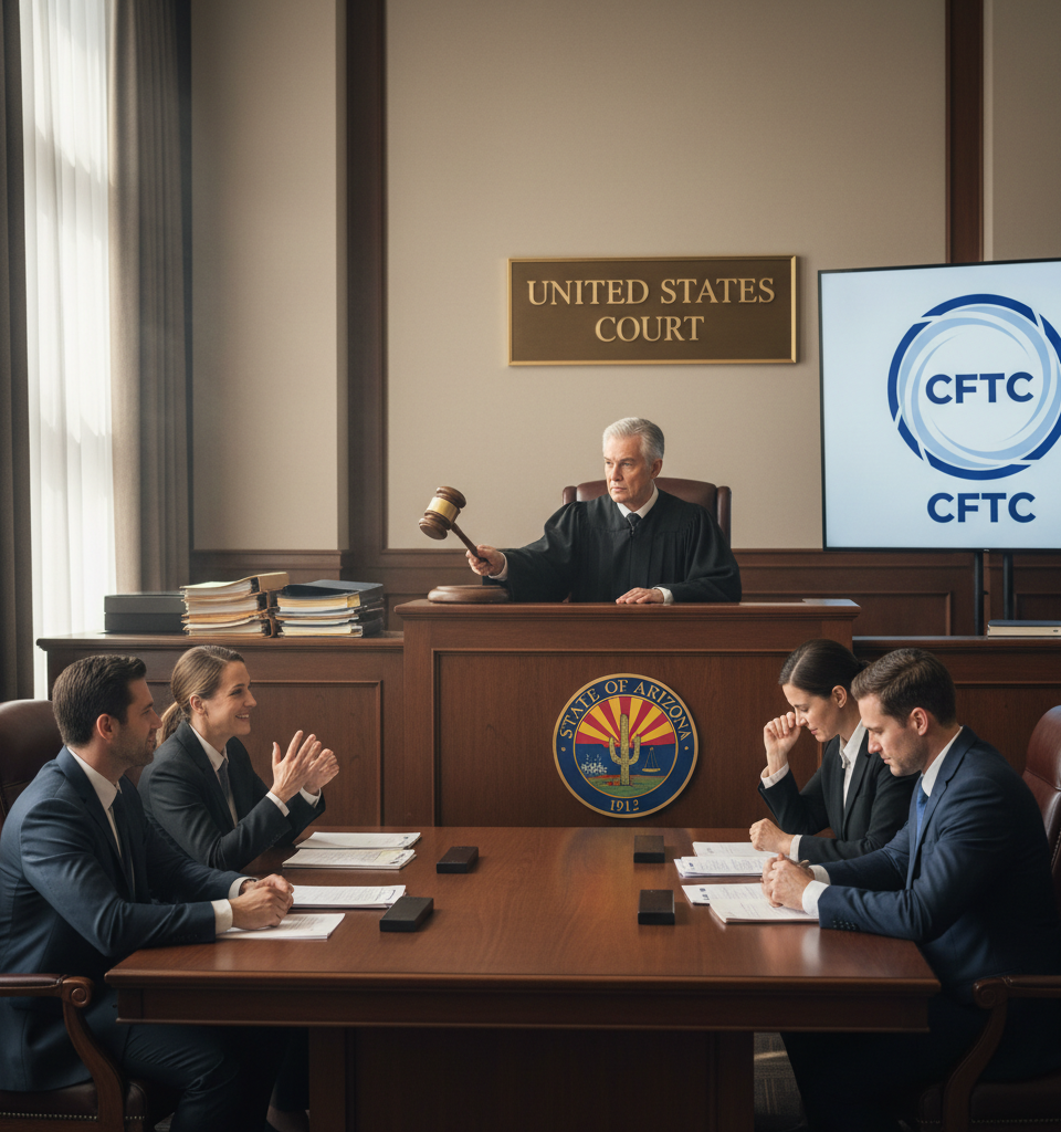 CFTC Secures Halt in Arizona Criminal Case Against Prediction Market Kalshi — AI-generated illustration