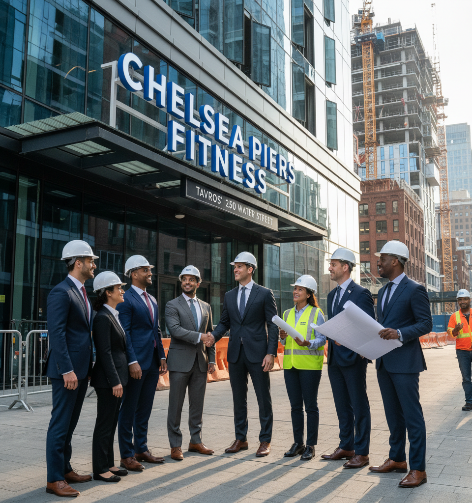 Chelsea Piers Fitness Anchors Tavros’ 250 Water Street Development in Seaport District — AI-generated illustration