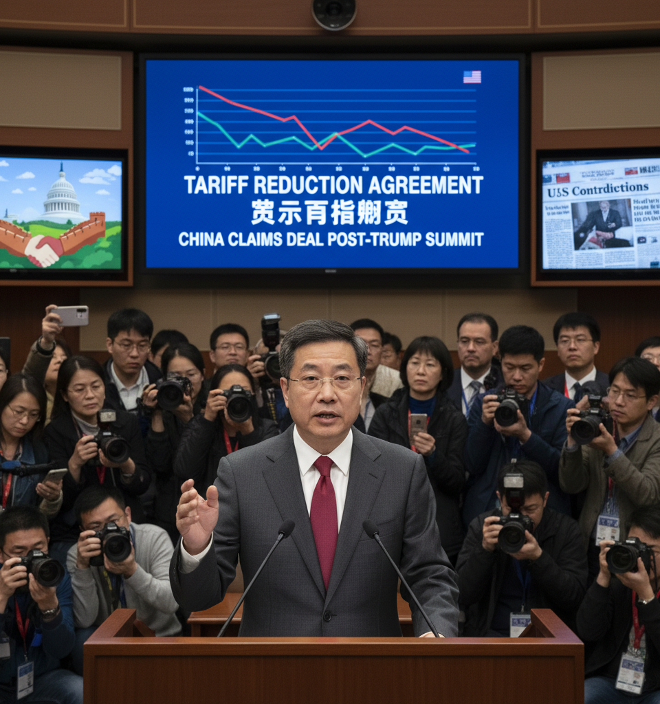 China Claims Tariff Reduction Agreement Amidst US Contradictions Post-Trump Summit — AI-generated illustration