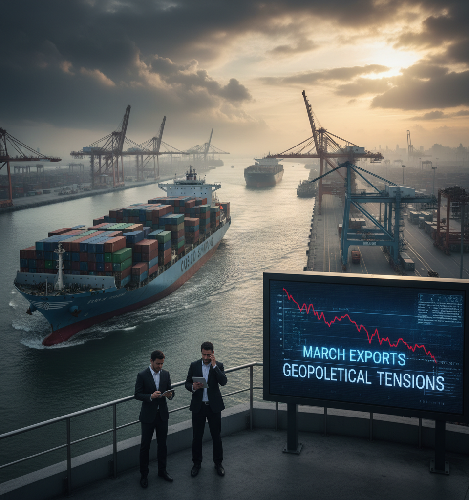 China's March Exports Stumble Amid Geopolitical Tensions, AI Sector Boost Wanes — AI-generated illustration
