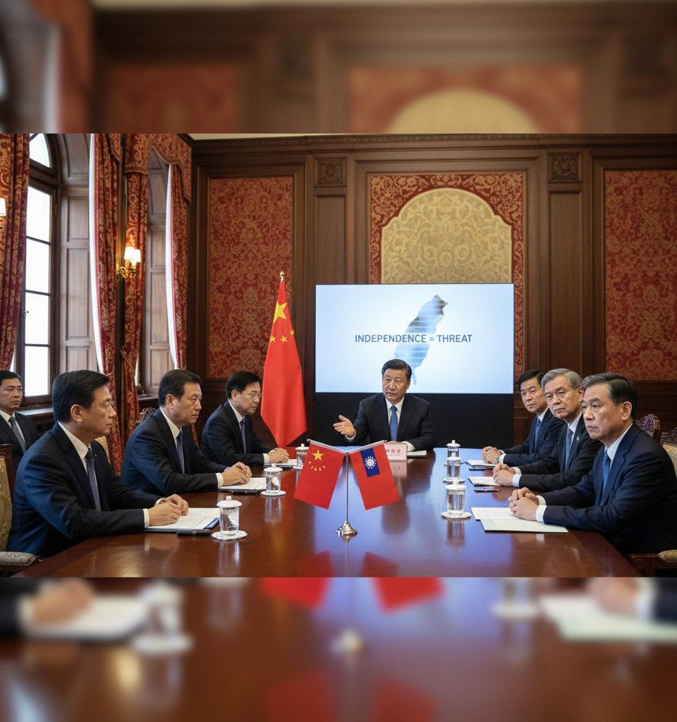 China's Xi invokes 'threat' of Taiwan independence in first cross-strait opposition talks in a decade — AI-generated illustration