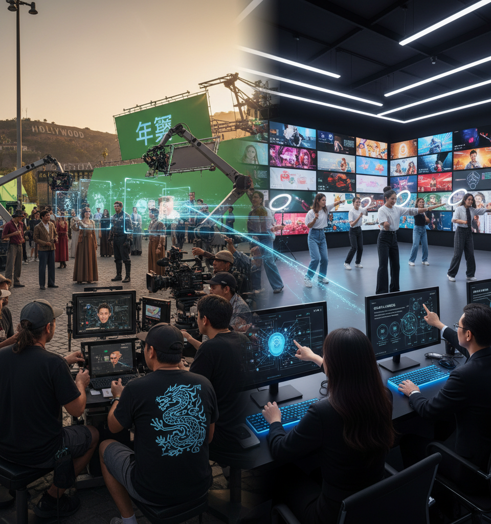 Chinese AI's Growing Dominance in Global Video Production: From Hollywood to TikTok — AI-generated illustration