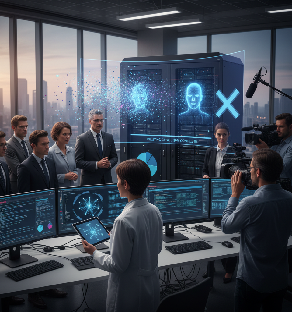 Clarifai says it deleted 3 million OkCupid user photos and the facial-recognition models trained on them — AI-generated illustration
