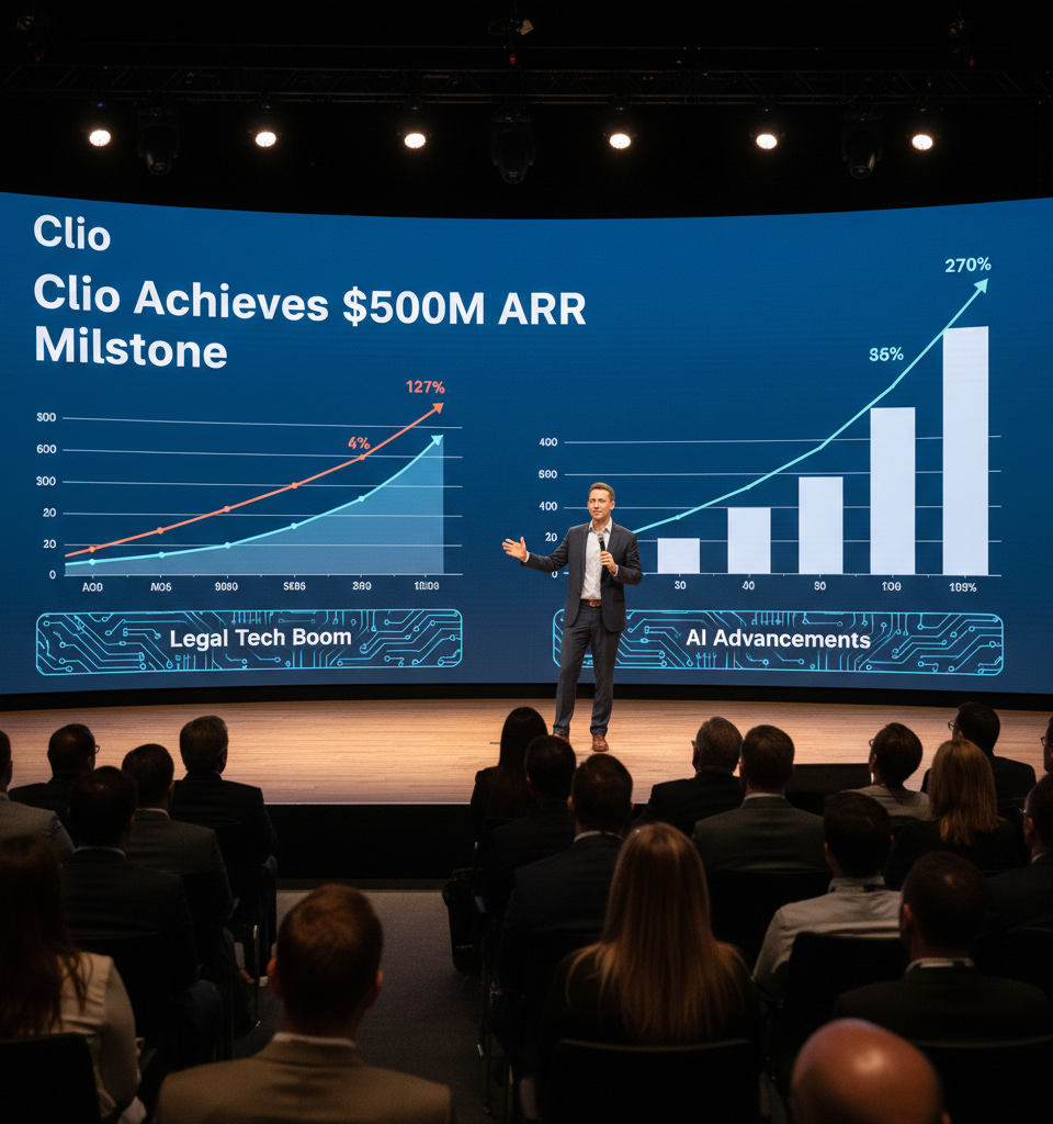 Clio Achieves $500M ARR Milestone Amidst Legal Tech Boom & AI Advancements — AI-generated illustration