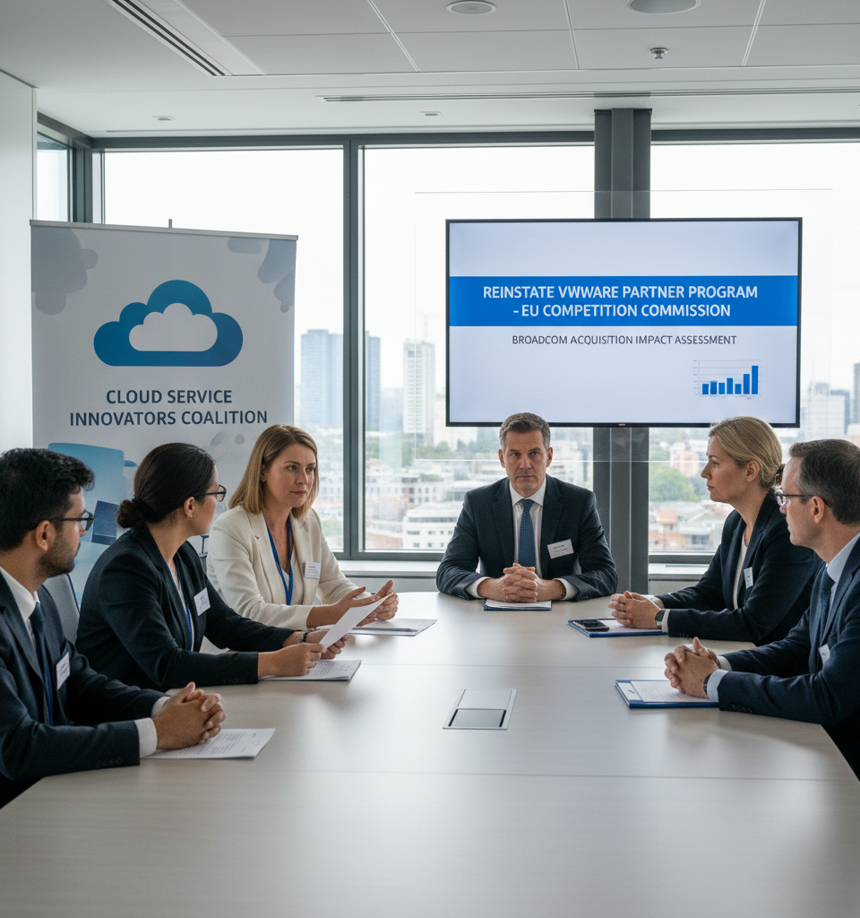Cloud service providers ask EU regulator to reinstate VMware partner program — AI-generated illustration