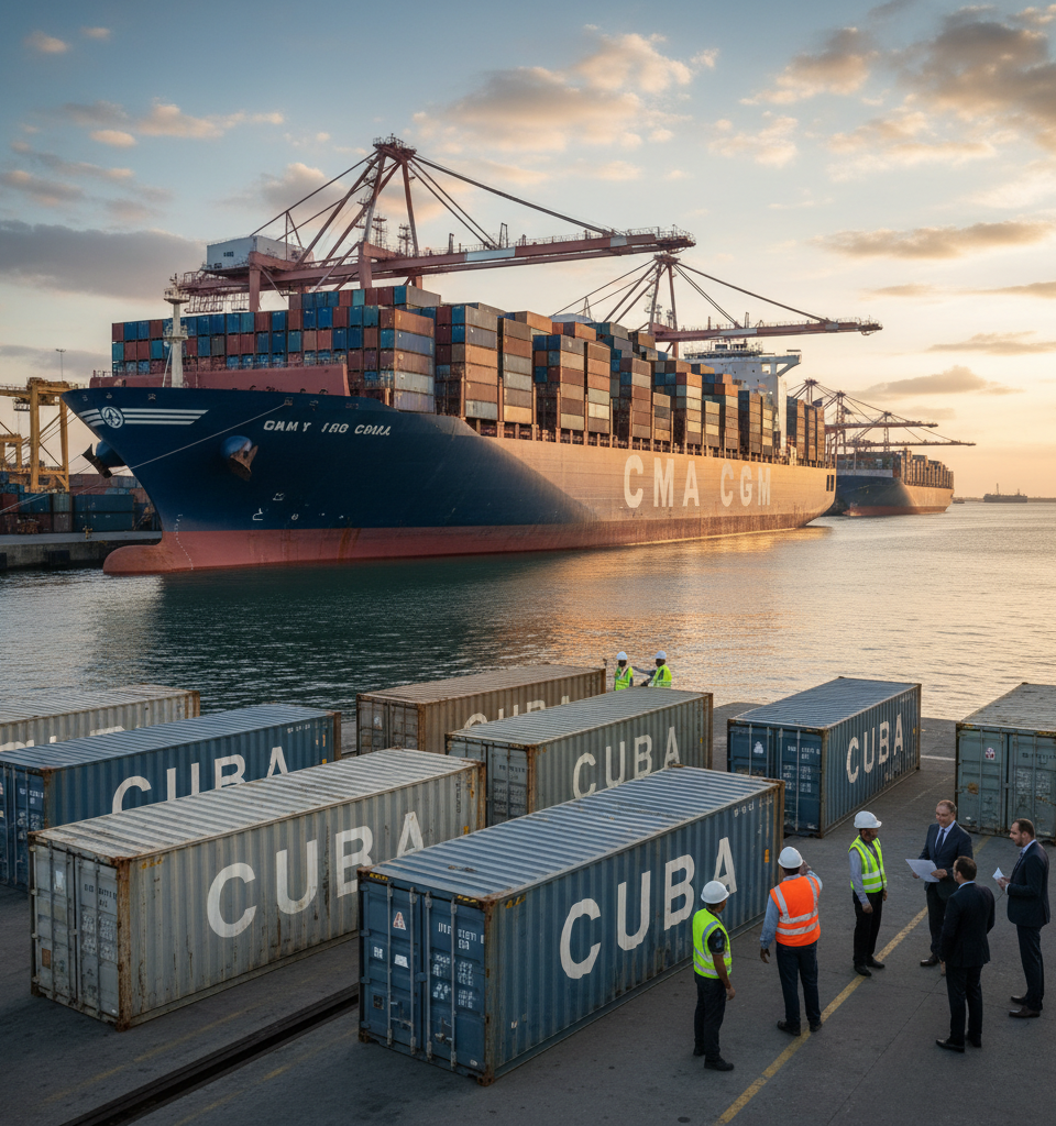 CMA CGM Halts Cuba Shipments Amidst Heightened US Sanctions Pressure — AI-generated illustration