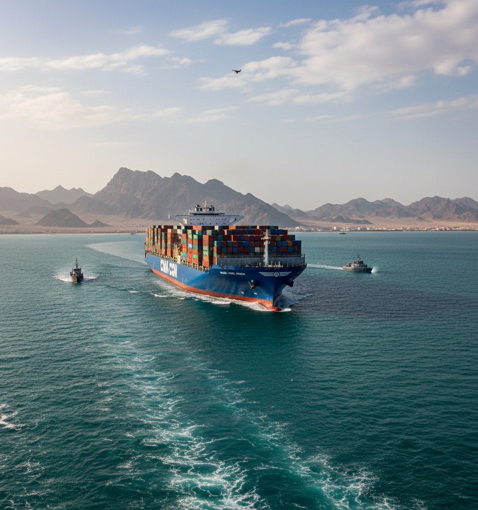 CMA CGM Vessel Navigates Strait of Hormuz: A Landmark Transit Amid Geopolitical Tensions — AI-generated illustration