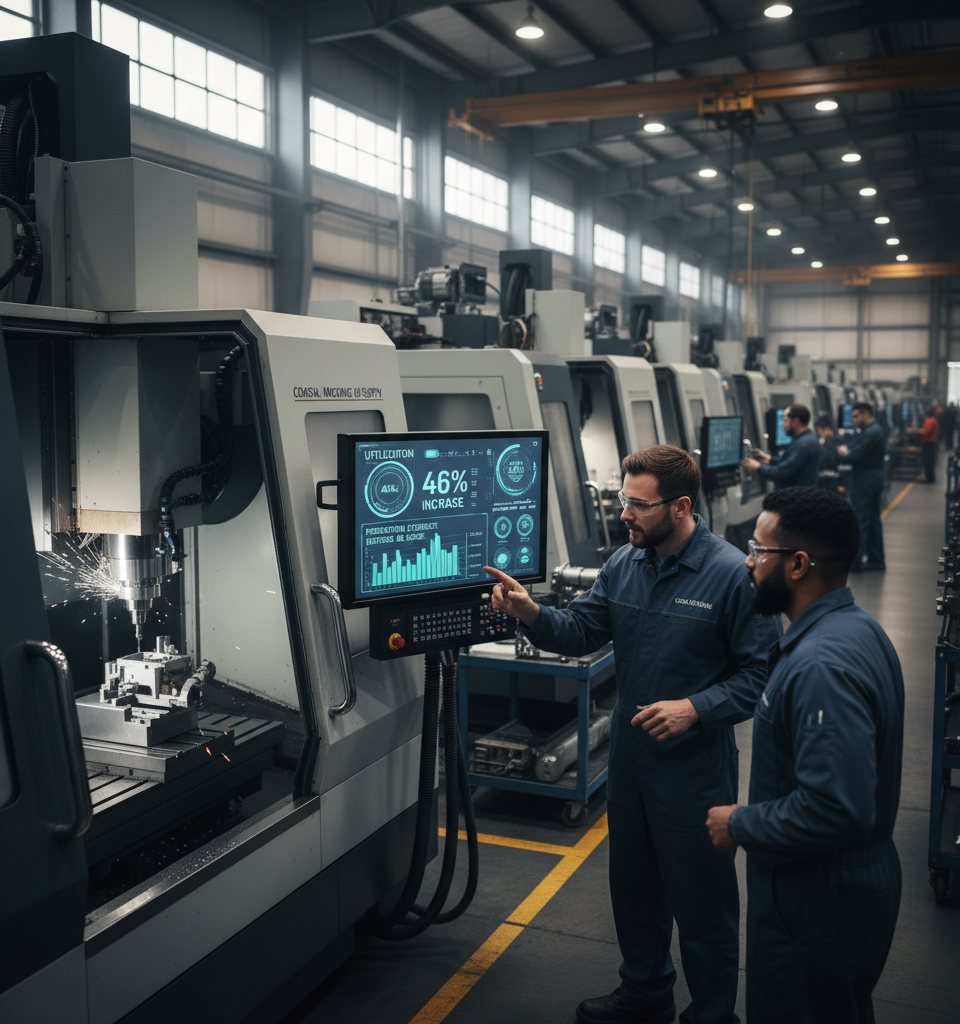 Coastal Machine Soars: Machine Monitoring Drives 46% Utilization Spike in Defense & Space Manufacturing — AI-generated illustration