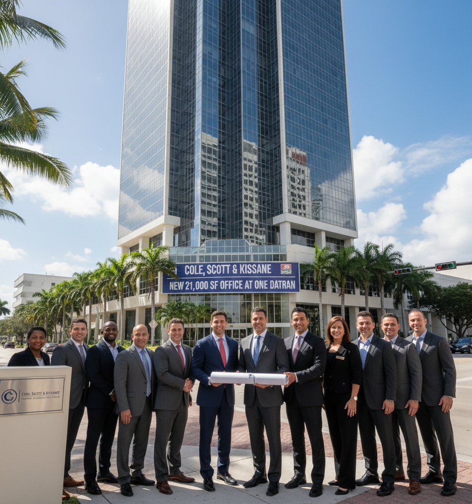 Cole, Scott & Kissane Expands Dadeland Footprint with Second Office, Securing 21,000 SF at One Datran — AI-generated illustration
