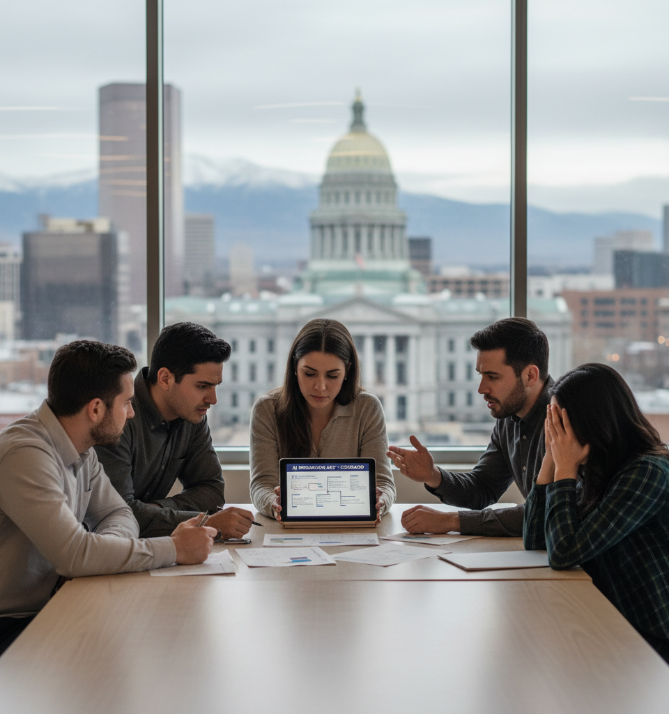 Colorado's Entrepreneurial Engine Stalls: Red Tape Threatens Tech Exodus, AI Bill Spark Controversy — AI-generated illustration