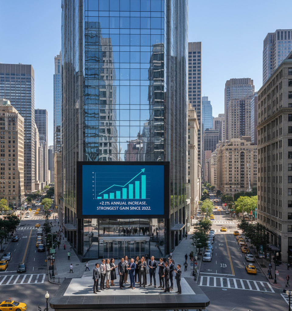 Commercial Property Prices Surge 2.1% Annually, Marking Strongest Gain Since 2022 Amid Global Volatility — AI-generated illustration