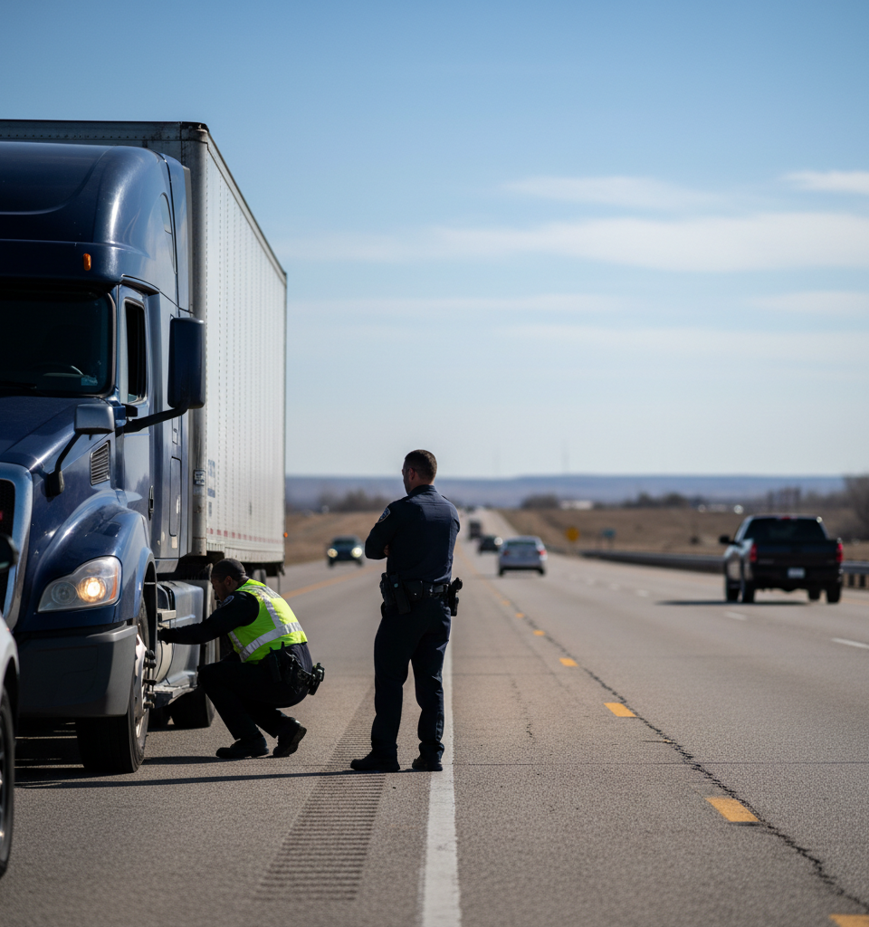 Commercial Vehicle Enforcement Sweeps Sideline 30 Drivers, 49 Vehicles Across North America — AI-generated illustration