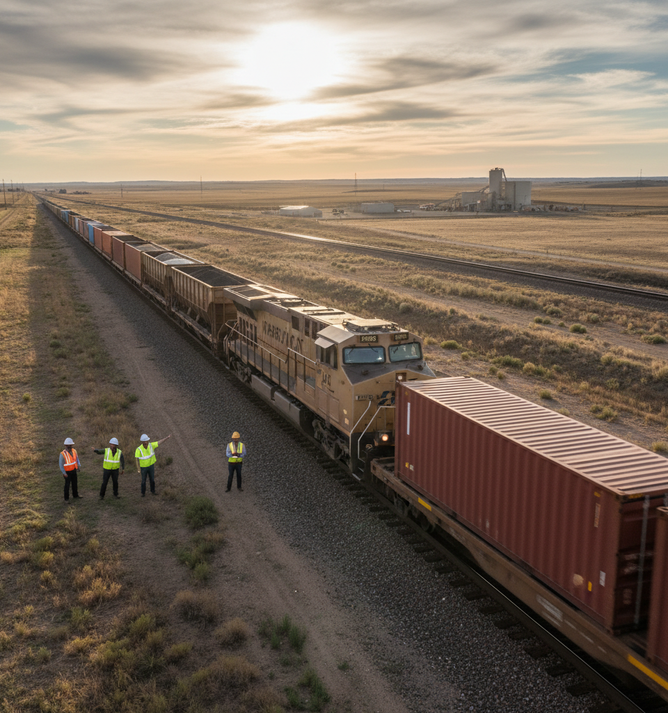 Commodities outrun intermodal in latest rail freight data — AI-generated illustration