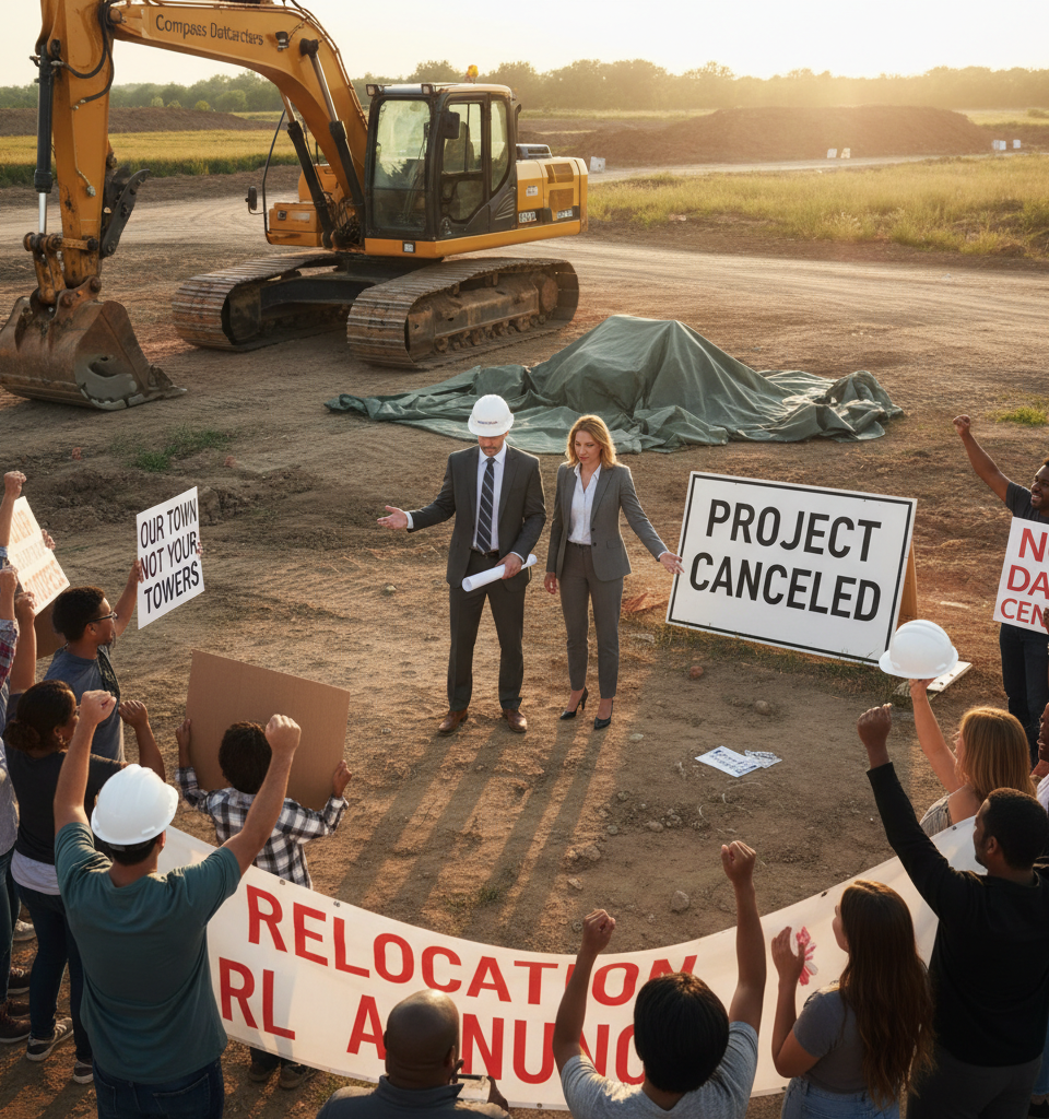 Compass Datacenters Abandons 12M Sq Ft Project Amid Community Pushback, Vows Relocation — AI-generated illustration