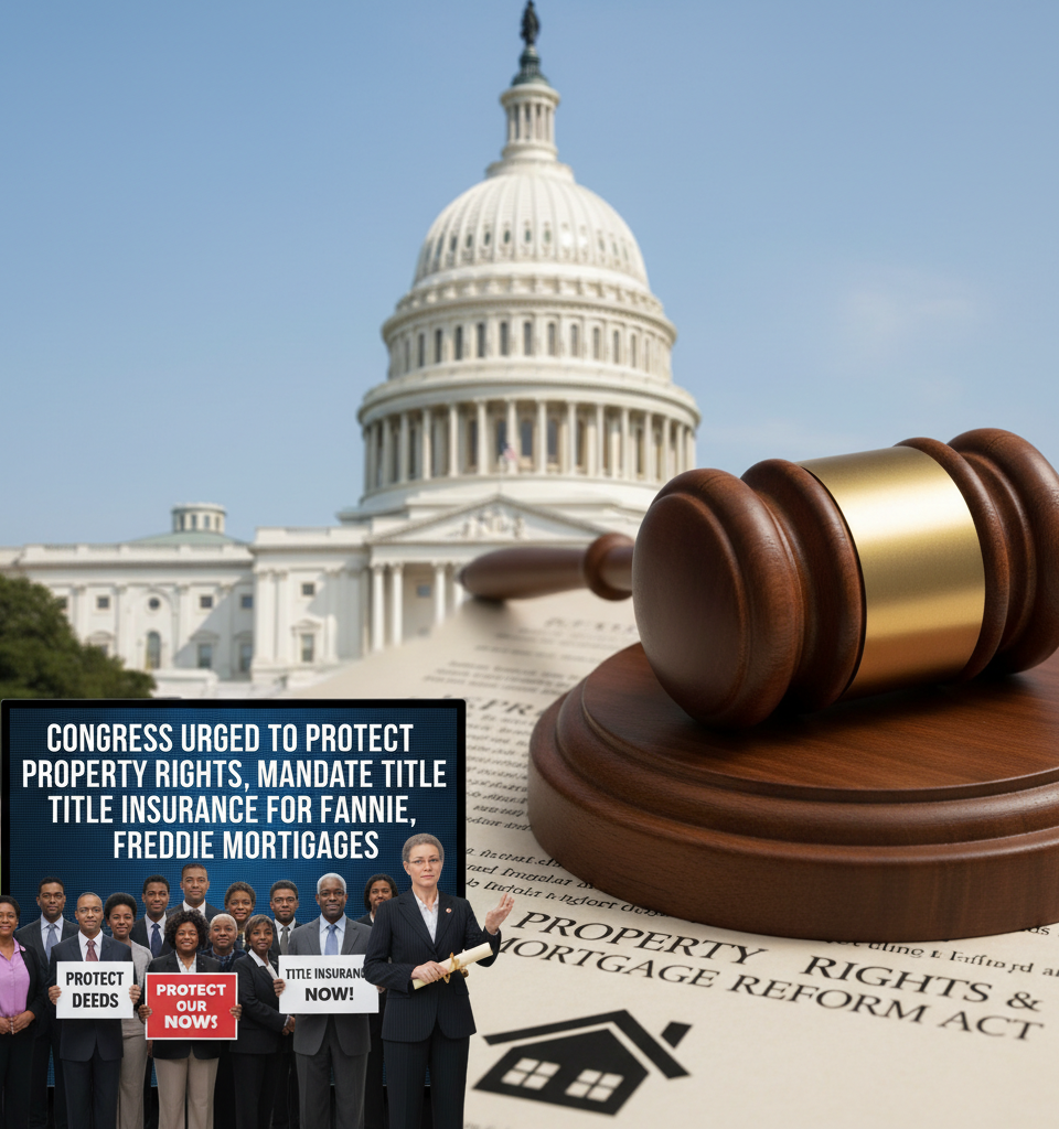 Congress Urged to Protect Property Rights, Mandate Title Insurance for Fannie, Freddie Mortgages — AI-generated illustration